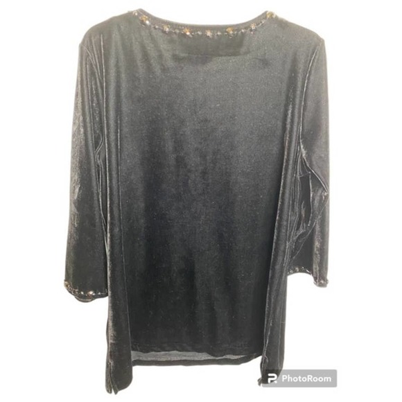 Quacker Factory Black Velour Top/Tunic with Beading Sz Large - Picture 2 of 4